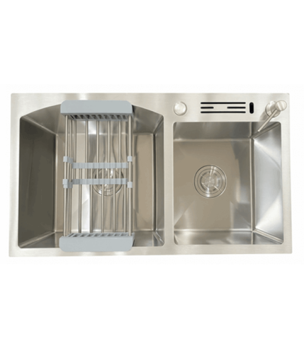 Pileta Doble de Cocina de Acero Inoxidable con Accesorios (800x450x200mm) - DD8045G/N